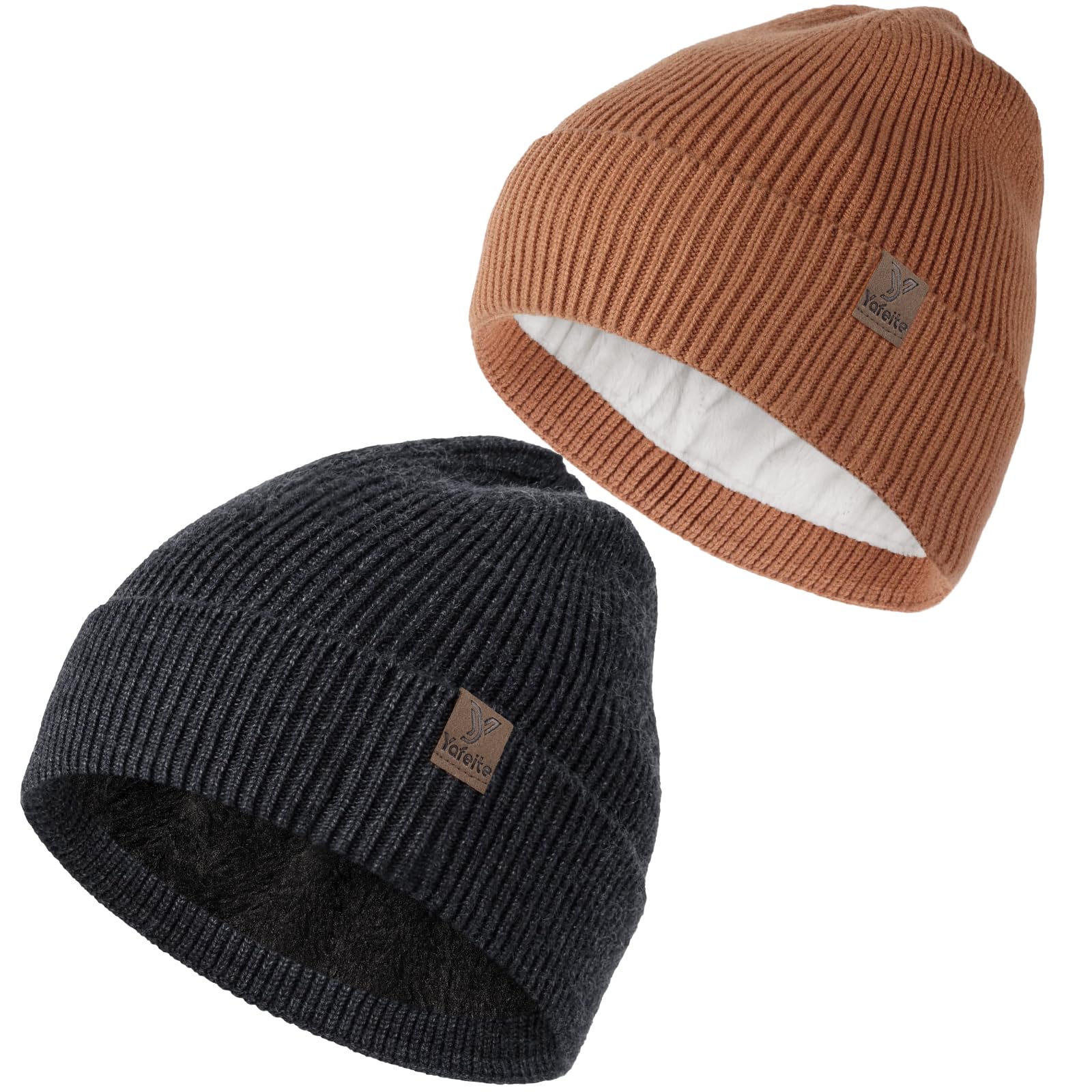 Winter Beanies Hats for Men Women, 2-Pack Soft Fleece Lined Beanie, Insulated Ski Stocking Cap for Cold Weather